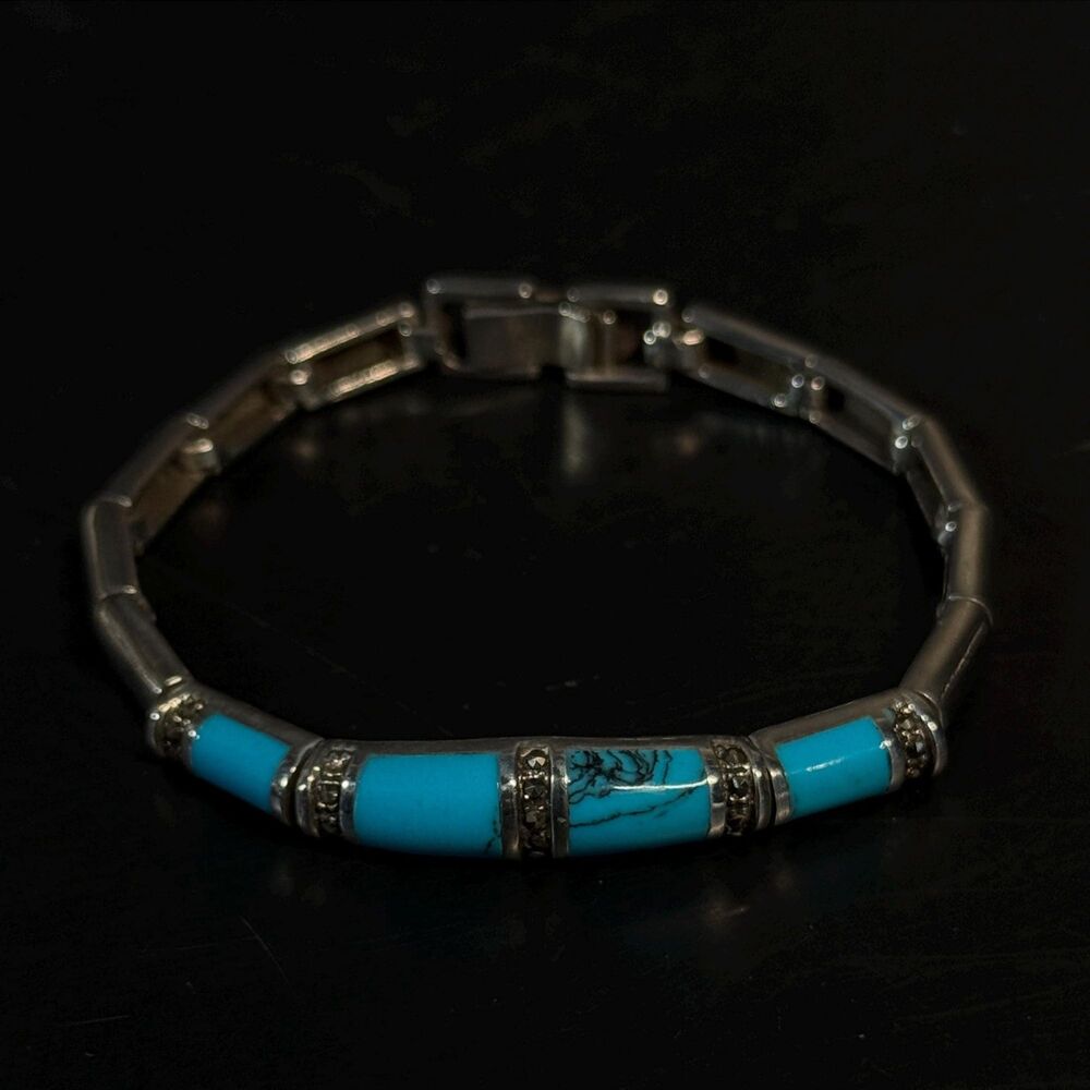 Sterling Silver Dyed Howlite Marcasite Link Bracelet